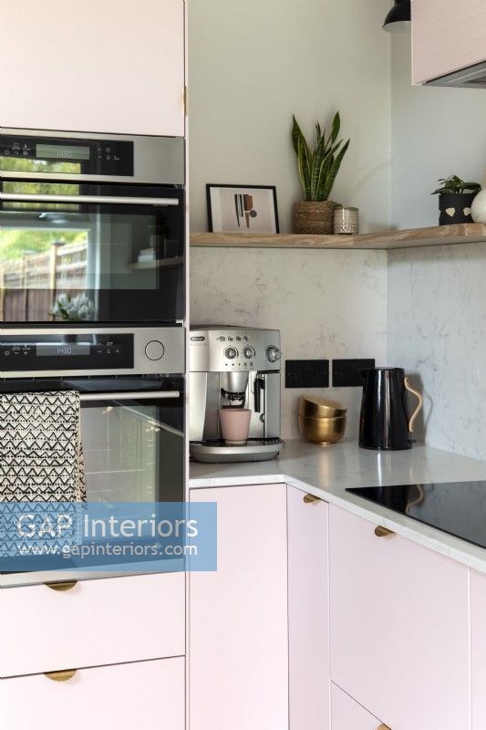 Contemporary pink and grey kitchen