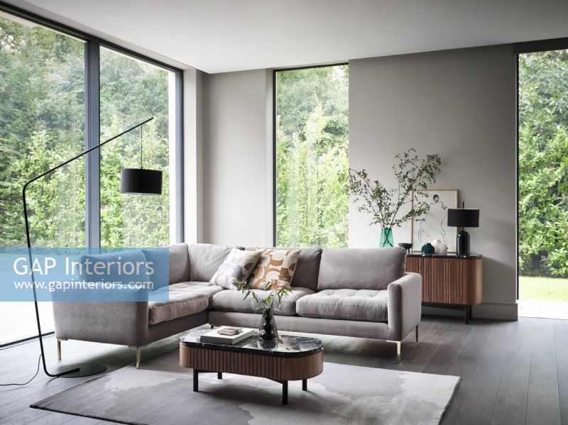 Grey corner sofa in modern room
