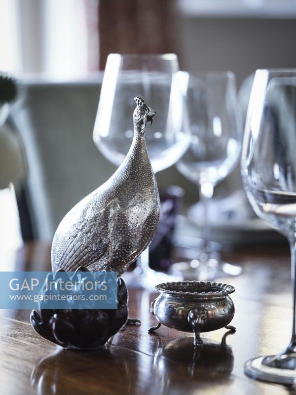 Silver ornaments on dining table