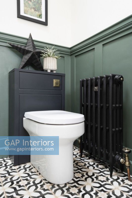 Toilet unit and traditional radiator in a country bathroom
