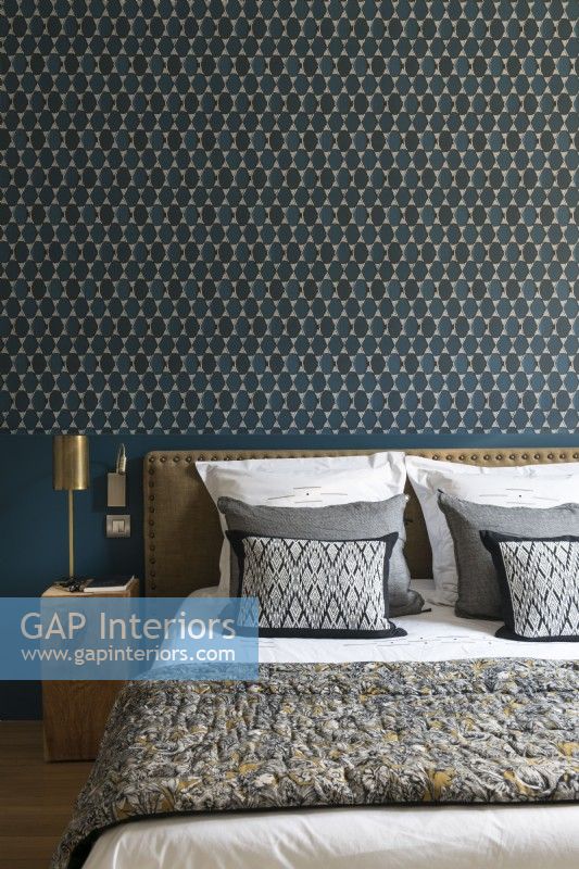 Patterned wallpaper in modern classic style bedroom