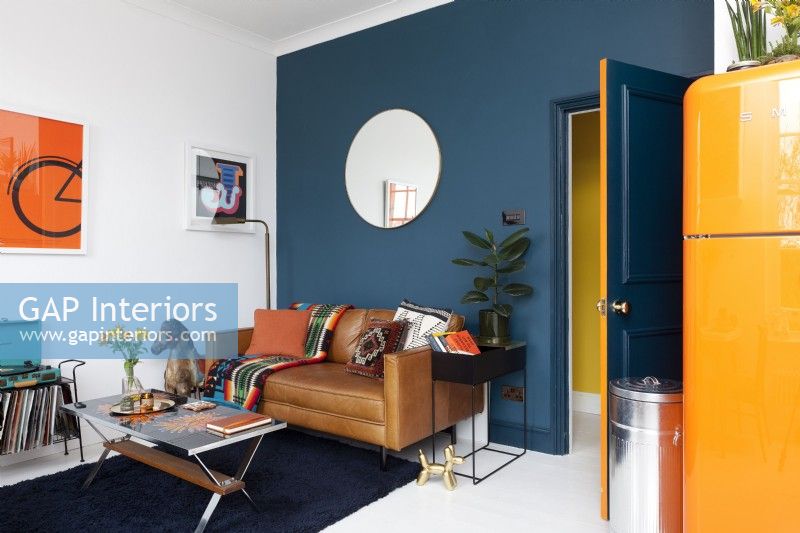 Bold, colourful open plan living room