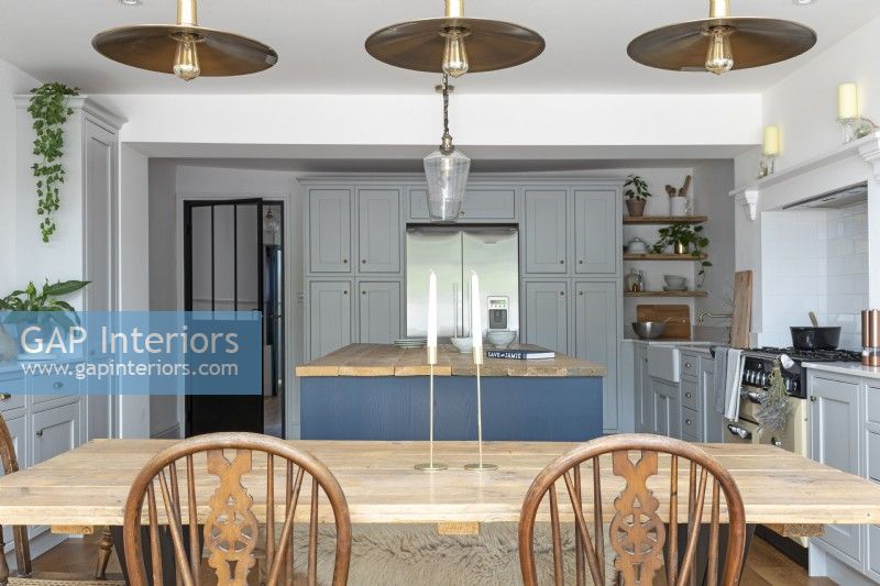 Shaker style Blue and grey kitchen dining room
