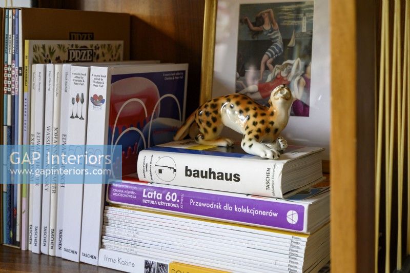 Panther figurine standing on books
