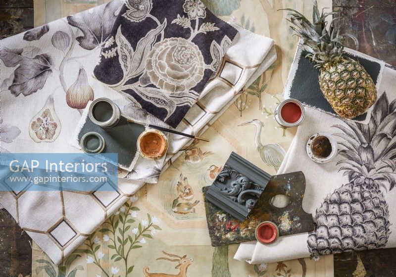 Decorating ideas and inspiration with fabric swatches and paint samples