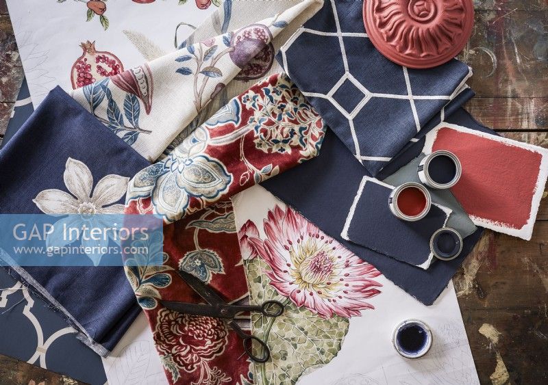 Decorating inspiration with fabric swatches and paints