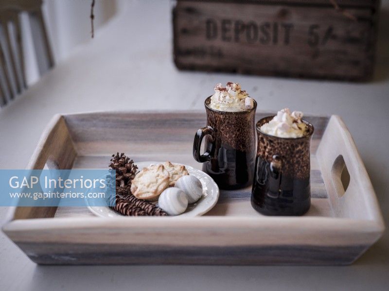 Detail  of Hot drinks on tray Outside 