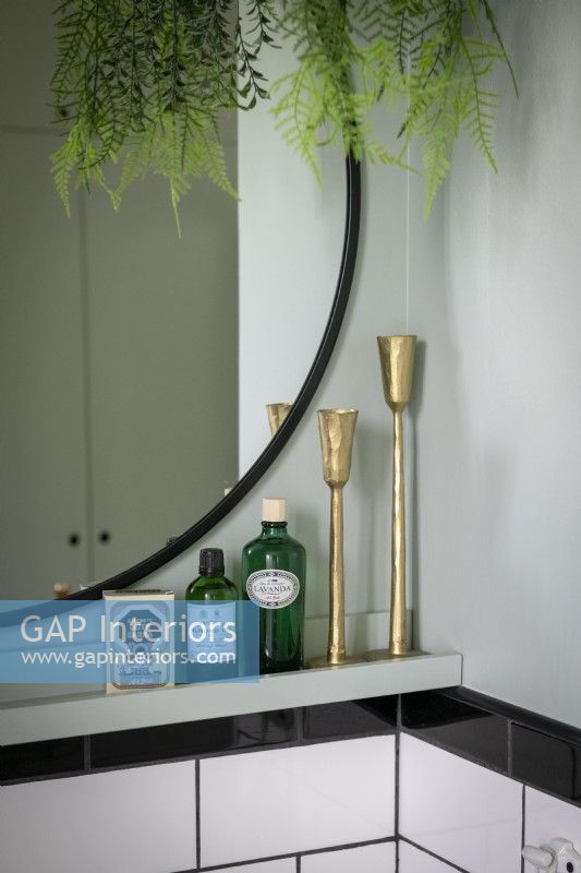 Detail of bathroom mirror and accessories 