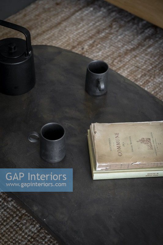 Detail of dark grey slate coffee table