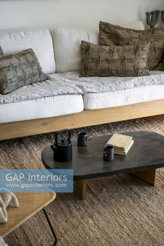 Small slate coffee table in modern living room