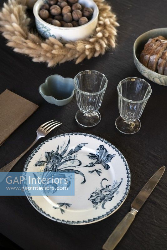 Detail of dining table place setting