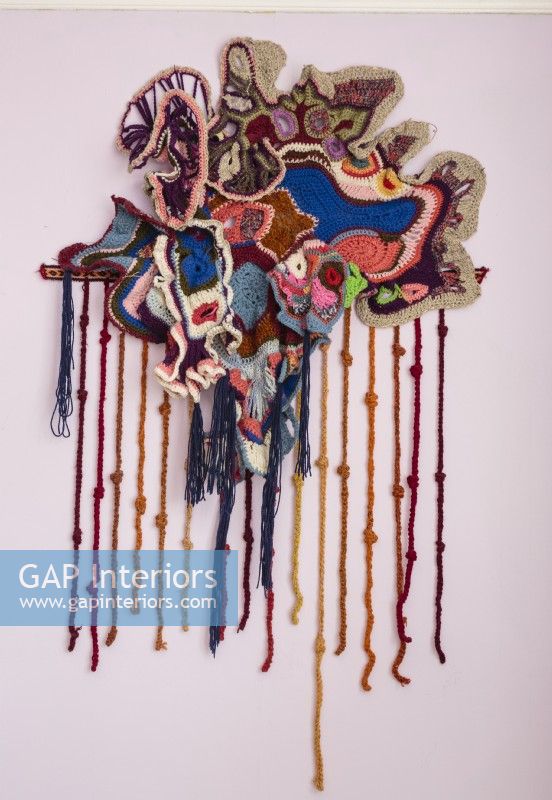 Bridget's crocheted wall hanging grows organically from the materials she works with.