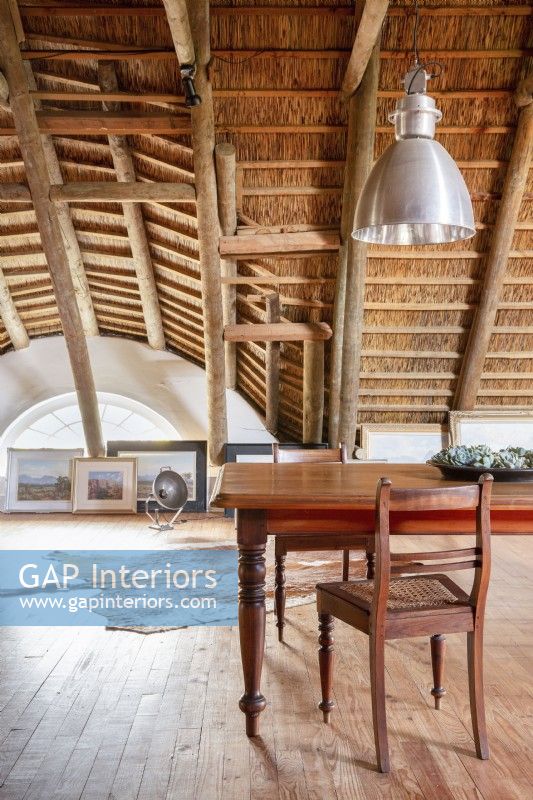 Thatched ceiling in farmhouse attic 