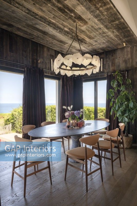 Elegant dining room with sea views