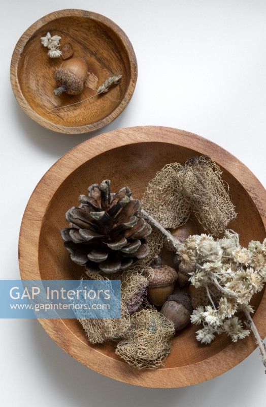 Wooden bowls of natural foraged materials