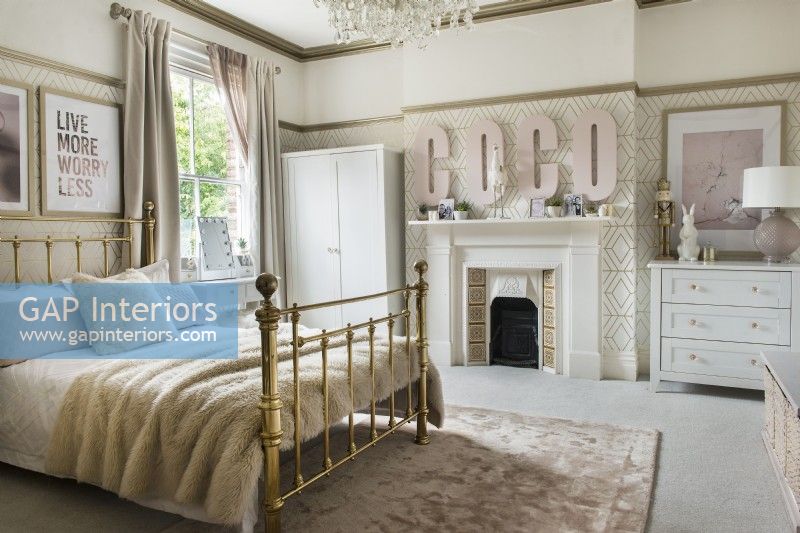 Gold and pink themed modern bedroom