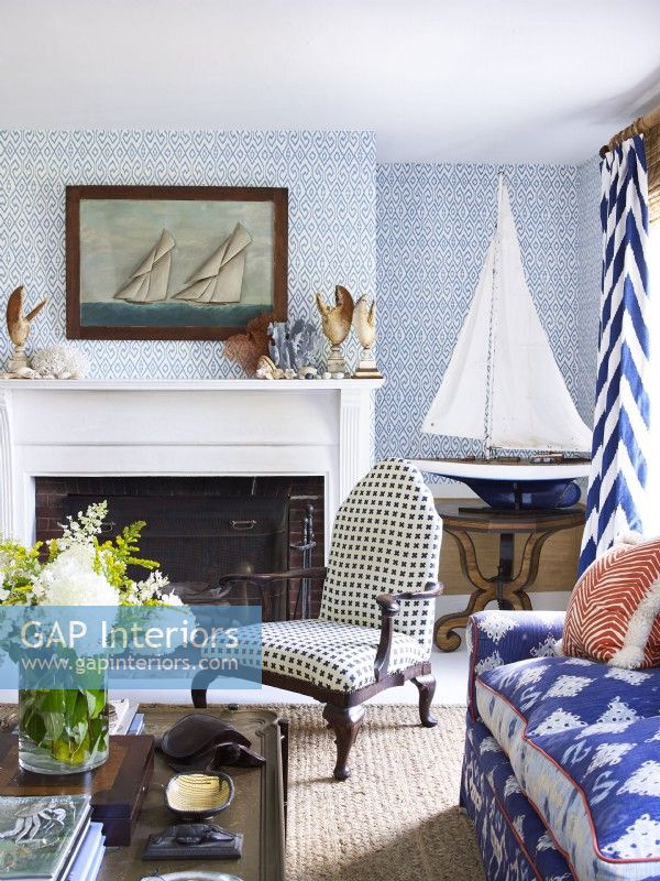 A Maine cottage living room vignette with antiques and nautical style.