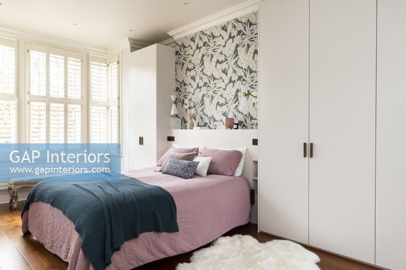 Contemporary bedroom makeover with built in storage.