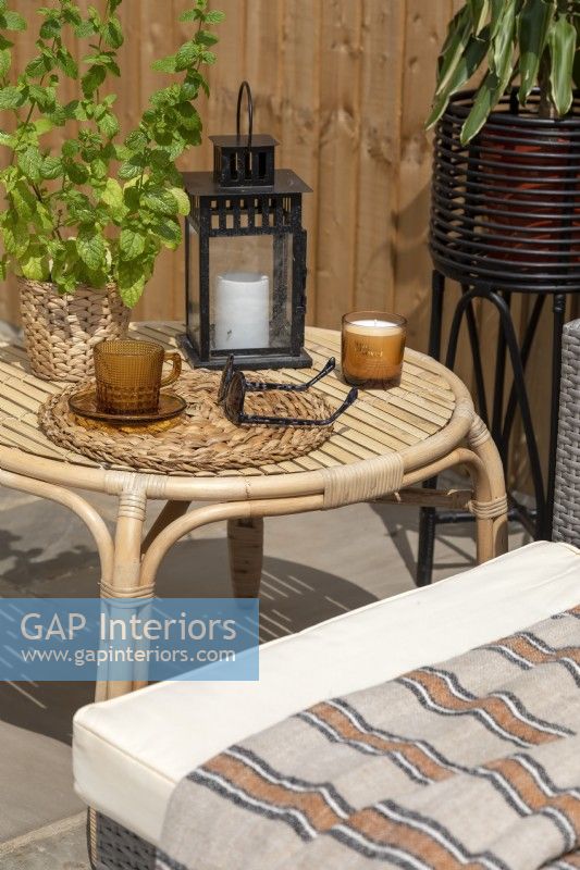 Detail of outdoor loving side table neutrals