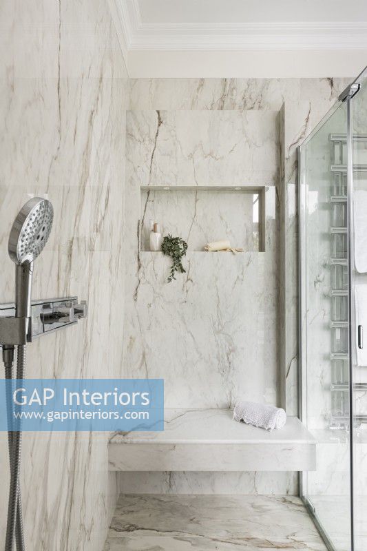 Contemporary marble wet room.