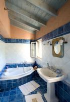 Corfu, Greece. Malama House near Barbati. Bathroom with sink and bath