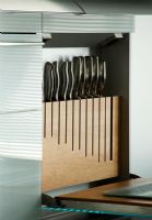 Contemporary kitchen with concealed pull down knife block