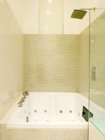 Modern bathroom with double two person spa bath and overhead shower