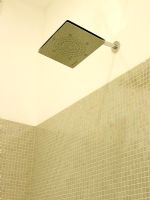 Detail of large overhead wall mounted shower 