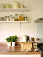 Detail of kitchen worktop and shelves 