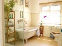Classic bathroom with freestanding roll top bath and separate shower enclosure