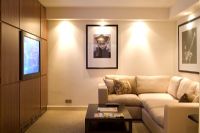 Modern living room with prints on display