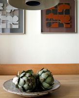 Ceramic dish with artichokes, framed modern art 