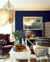 Classic living room with blue painted wall