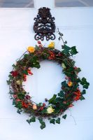 Christmas wreath on front door 