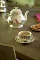 Teapot and tea cup on table