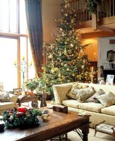 Classic living room with illuminated Christmas tree