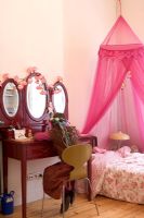 Childs room with pink canopy bed