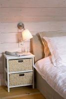 Bedside table with natural wood panelling