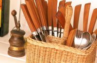 Detail of basket of cutlery