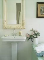 Interior of bathroom with bathroom sink with mirror