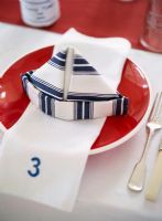 View of napkin on plate with fork and knife