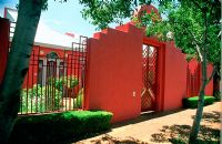 Red painted front wall