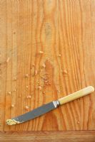 Cutting board with a butter knife
