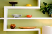 Contemporary Display Shelf with Colourful Pottery