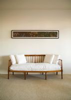Wood Couch with White Cushions