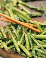 Close-up of stir fry asparagus