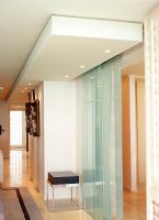 Hallway with panel curtain partition