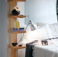 Bedside shelves and lamp