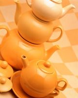 Stack of teapots, close-up