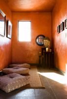 Small yoga room with burnt orange walls